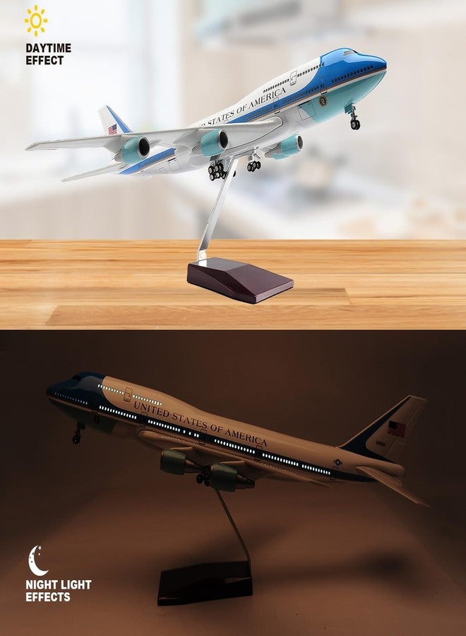 RoofWorld 1/150 Scale Diecast Airplane US Airlines Boeing 747 Air Force Planes Model 18.5”Aircraft Model with Landing Gear Voice Control Cabin Light Aircraft Model for Collection - Image 4