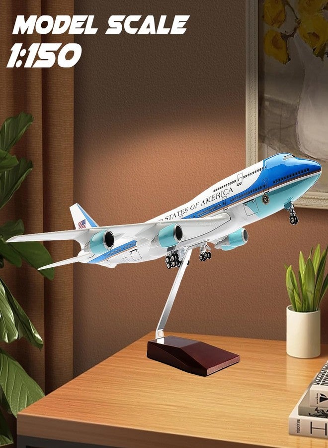 RoofWorld 1/150 Scale Diecast Airplane US Airlines Boeing 747 Air Force Planes Model 18.5”Aircraft Model with Landing Gear Voice Control Cabin Light Aircraft Model for Collection - Image 3