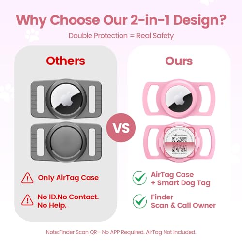 PawView حامل طوق الكلب PawView لجهاز AirTag، رمز QR ذكي لحامل AirTag للقطط والكلاب، لحالات حماية AirTag - تنبيه المسح، الموقع الفوري، ملف تعريف الحيوان الأليف على الإنترنت، معلومات الاتصال (1 عبوة، وردي) - Image 4