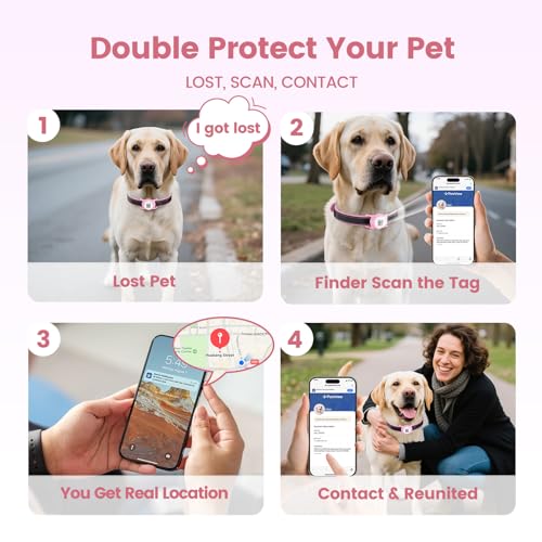 PawView حامل طوق الكلب PawView لجهاز AirTag، رمز QR ذكي لحامل AirTag للقطط والكلاب، لحالات حماية AirTag - تنبيه المسح، الموقع الفوري، ملف تعريف الحيوان الأليف على الإنترنت، معلومات الاتصال (1 عبوة، وردي) - Image 5