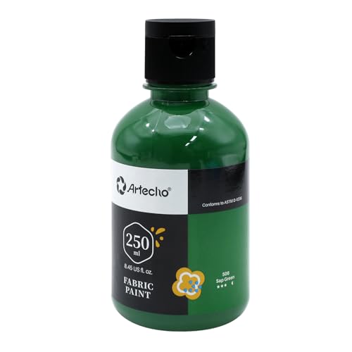 Artecho Sap Green Fabric Paint 250 ml 845 oz Permanent Clothing Paint for DIY TShirts Tote Bags Canvas Washable Flexible Textile Paint - Image 1