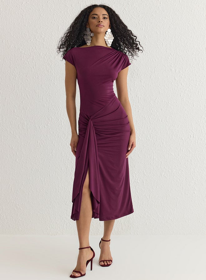 trendyol Plum Bodycon Adjustable Lace-Up Back Evening Prom Dress - Image 1