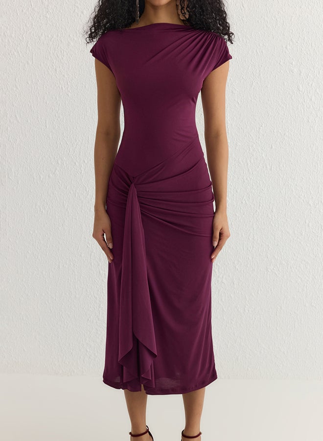 trendyol Plum Bodycon Adjustable Lace-Up Back Evening Prom Dress - Image 3