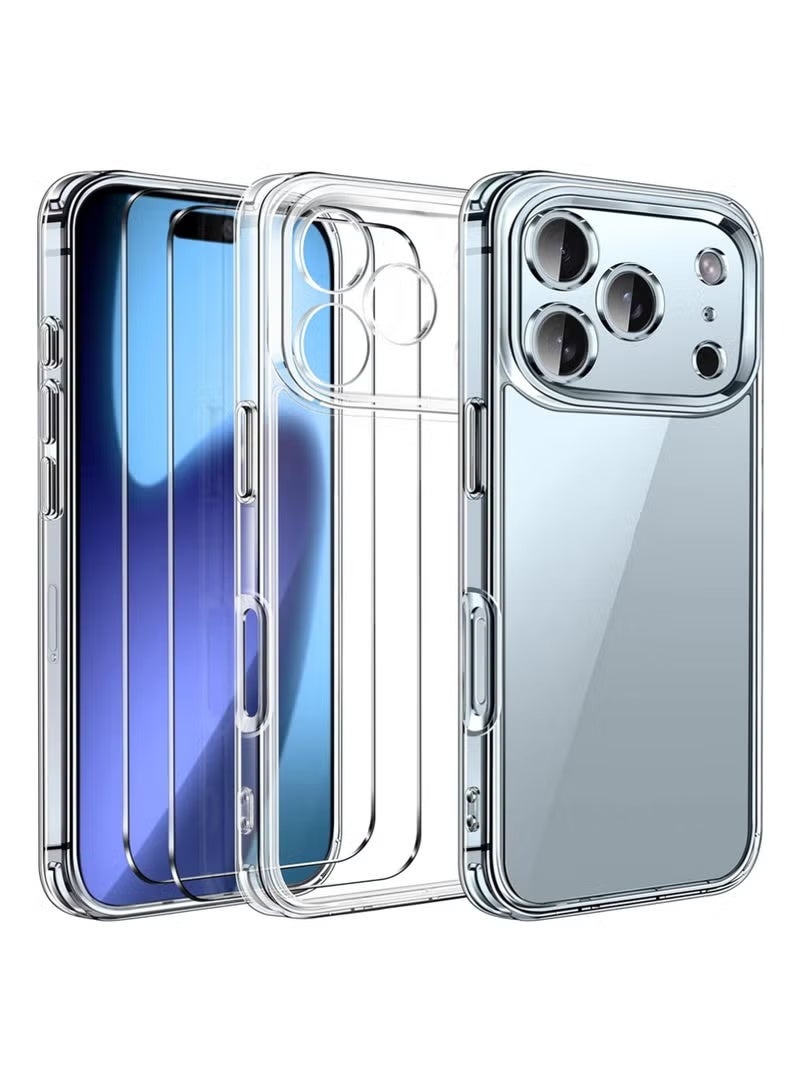 JAJEEK 3-in-1 Clear Case for iPhone 17 Pro 6.3'' 2025 with 2 Pack Tempered Glass Screen Protectors, Full Camera Protection, Shockproof Hard Back, Slim Transparent Phone Cover - Image 1