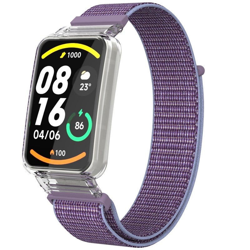 erorex For Xiaomi Mi Band 7 Pro Integrated Pc Protective Case + Nylon Loop Watch Band(Lilacs) - Image 1