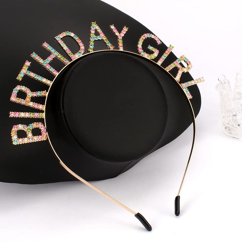 AOPRIE Birthday Girl Headband Tiara for Women & Girls - Happy Birthday Princess Crown Rhinestone Accessory, Gold Colorful - Image 5
