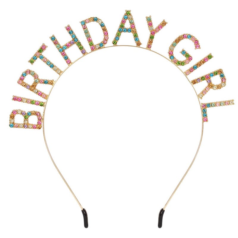 AOPRIE Birthday Girl Headband Tiara for Women & Girls - Happy Birthday Princess Crown Rhinestone Accessory, Gold Colorful - Image 1