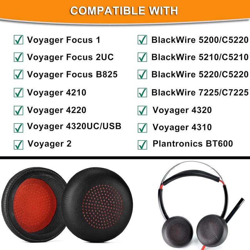 وسادات أذن Voyager Focus UC - غطاء وسادة أذن بديل متوافق مع Poly Voyager Focus UC وPlantronics Voyager Focus UC B825 Binaural وBLACKWIRE 5220 5210 7225 وسماعة Voyager Focus 2 UC USB-A - Image 2
