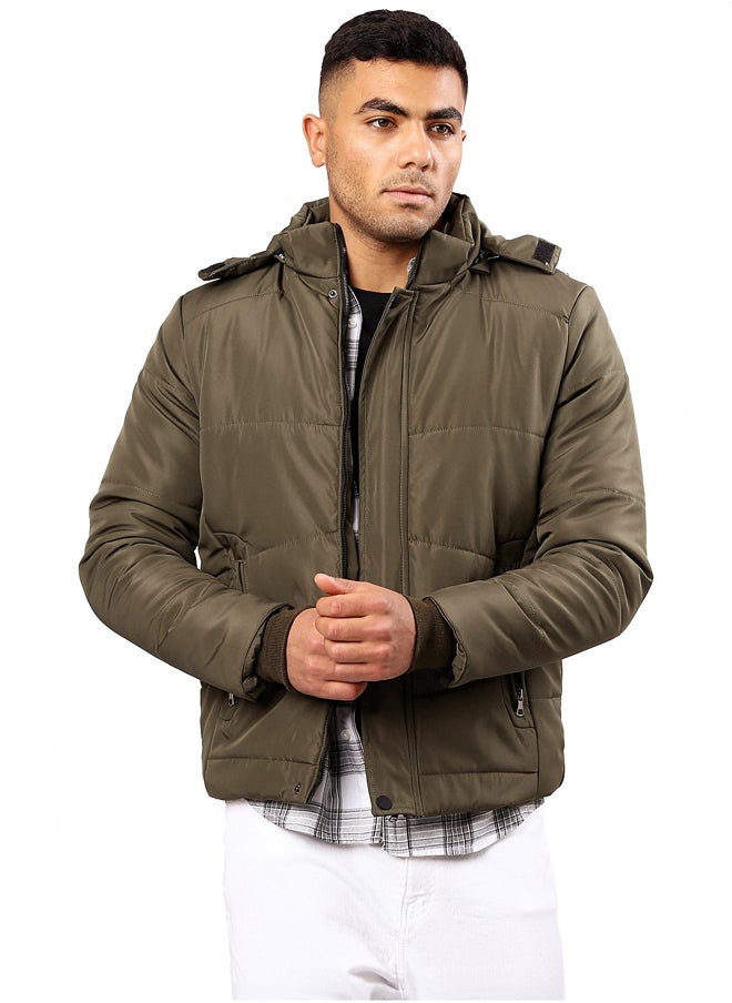 RAVIN Dark Olive Coziness Puffer Jacket with Front Zipper  - Image 1