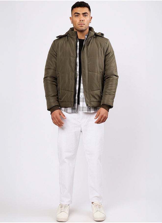 RAVIN Dark Olive Coziness Puffer Jacket with Front Zipper  - Image 5