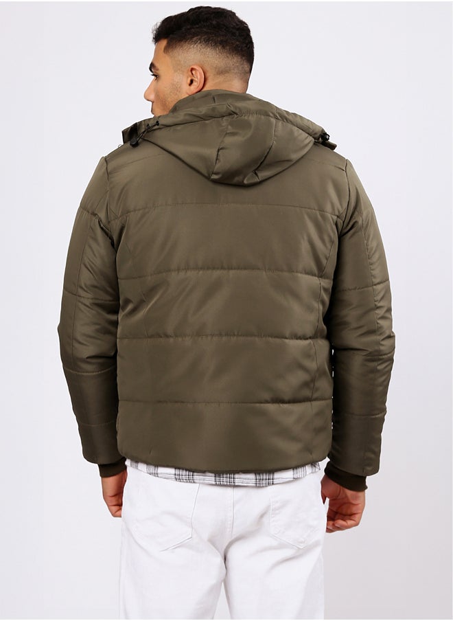 RAVIN Dark Olive Coziness Puffer Jacket with Front Zipper  - Image 3