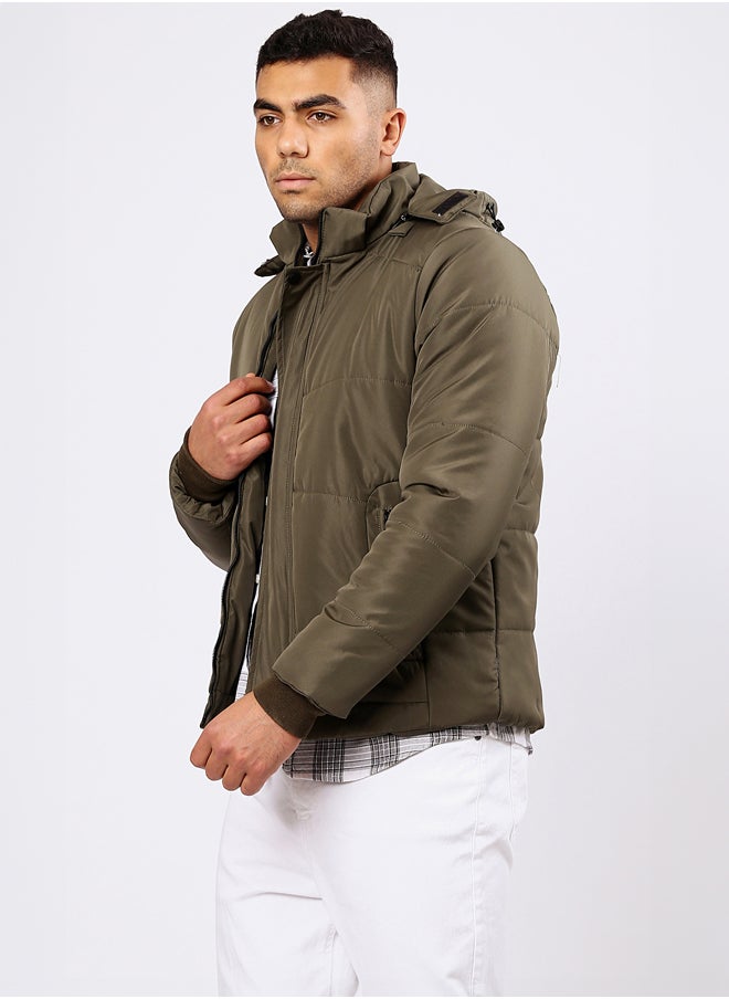 RAVIN Dark Olive Coziness Puffer Jacket with Front Zipper  - Image 2