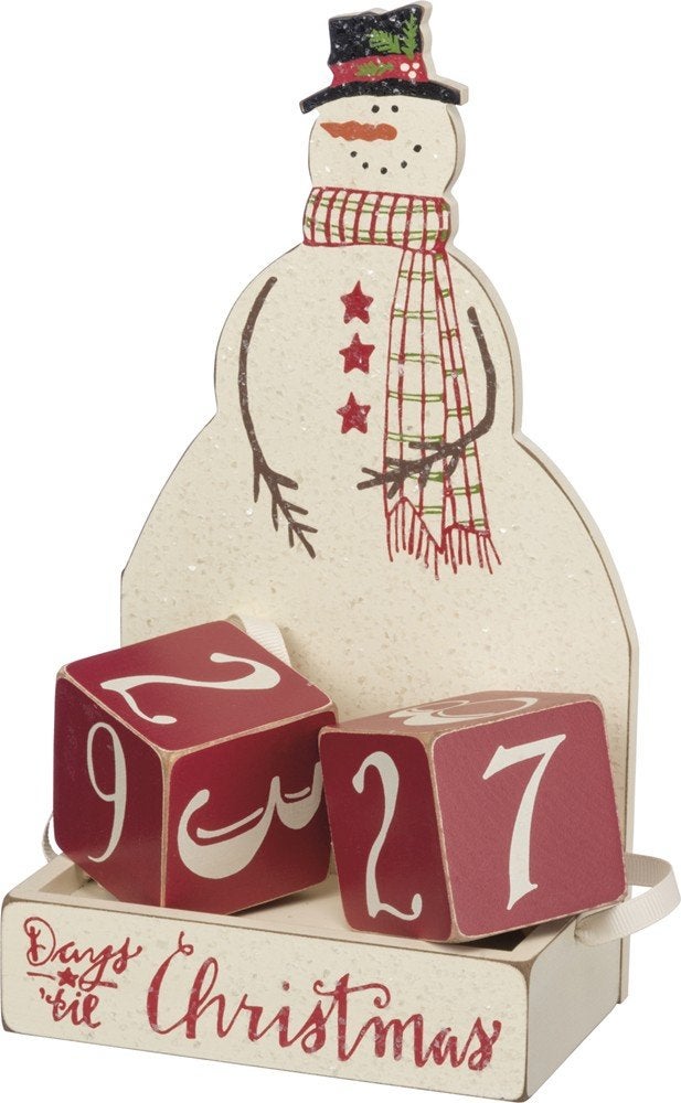 Primitives by Kathy Christmas Countdown Wood Blocks Set Snowman 3 Piece