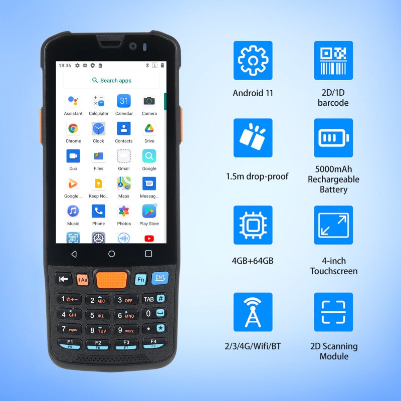 آلة تحكم محمولة محمولة KP36 بنظام أندرويد 11.0، جهاز جمع بيانات، آلة جرد، بميزة NFC، وشبكات 4G وواي فاي وبلوتوث، بشاشة لمس بحجم 4 بوصات وكاميرا خلفية بدقة 13 مليون بكسل للأعمال الصغيرة - Image 4