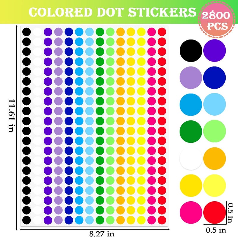 Color Coding Labels 12.7mm Waterproof Peelable Dot Stickers - 2800 Pcs 14 Bright Colors Small Circle Stickers for Office Organization Toddler Activities Home Kitchen - Image 2