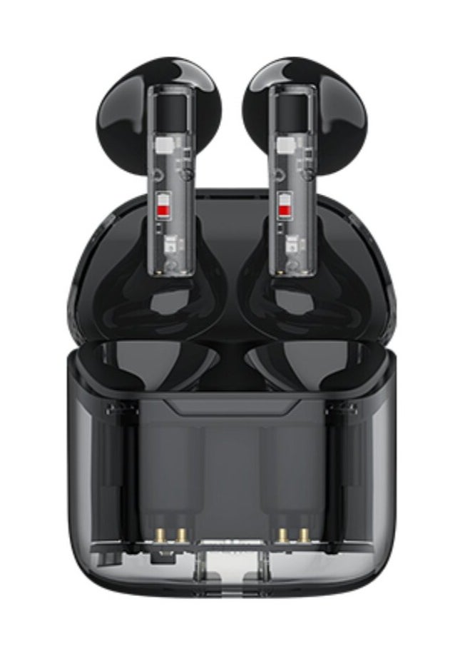 LANEX lanex3X Bluetooth Earphones, Black Transparent Design, Clear View of Components, Full of Style and Technology, 25mAh Earphone Battery, 300mAh Charging Box Battery, TYPE-C Charging Port  - Image 1