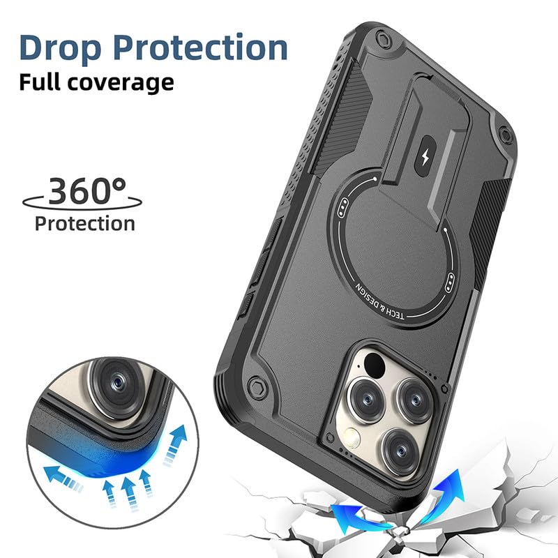 US LITE Back Cover for iPhone 16 Pro Max with Portable Kickstand | Mag-Safe Compatible Magnetic Case | Shockproof Military Grade Protection | Extreme Protection Phone Cover – Black - Image 3