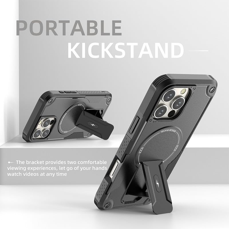 US LITE Back Cover for iPhone 16 Pro Max with Portable Kickstand | Mag-Safe Compatible Magnetic Case | Shockproof Military Grade Protection | Extreme Protection Phone Cover – Black - Image 5