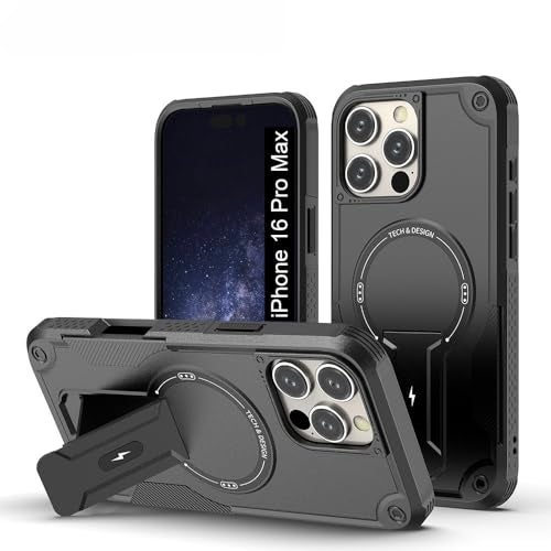 US LITE Back Cover for iPhone 16 Pro Max with Portable Kickstand | Mag-Safe Compatible Magnetic Case | Shockproof Military Grade Protection | Extreme Protection Phone Cover – Black - Image 1