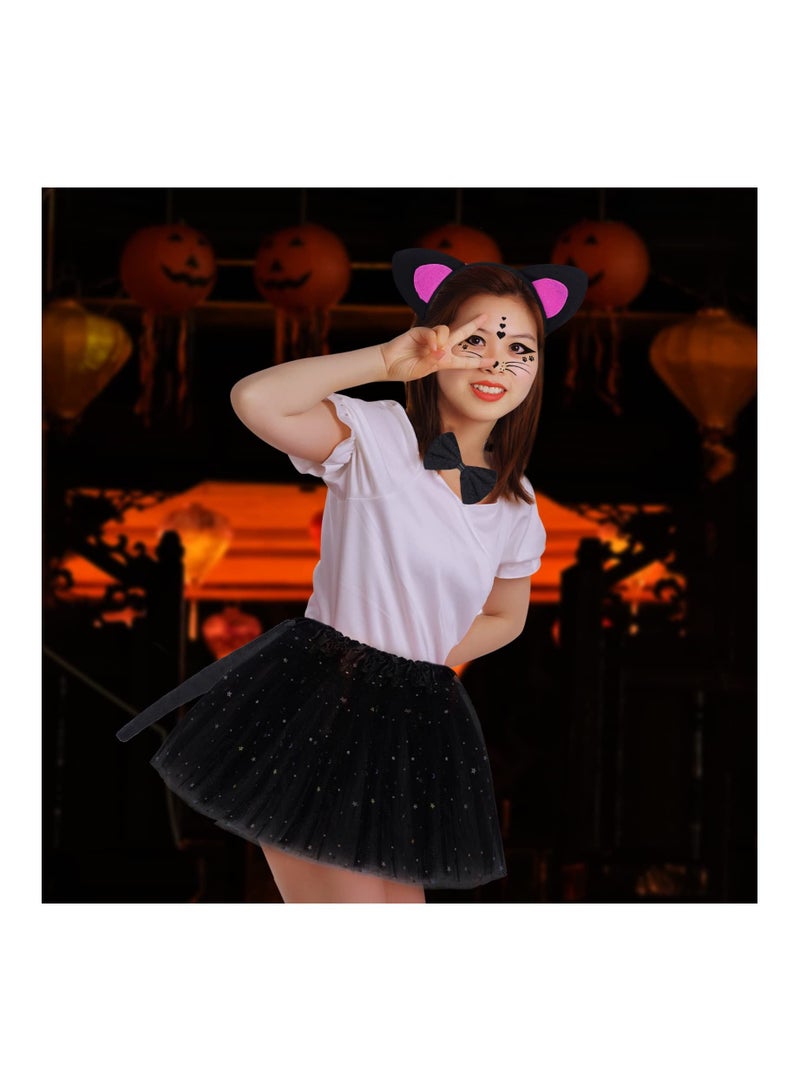 2 Set Little Cat Costume, Cat Ears Headband Bow Tie Tail, 2 Sheets Cat Face Stickers for Cosplay Costume Party Decor DIY, Animal Fancy Dress Costume Kit  Animal Costume (Little Cat Style) - Image 3