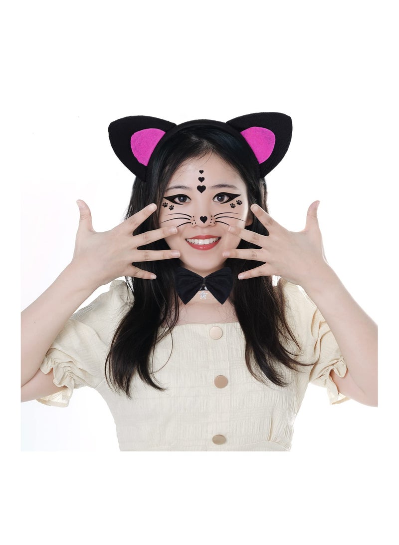 2 Set Little Cat Costume, Cat Ears Headband Bow Tie Tail, 2 Sheets Cat Face Stickers for Cosplay Costume Party Decor DIY, Animal Fancy Dress Costume Kit  Animal Costume (Little Cat Style) - Image 2