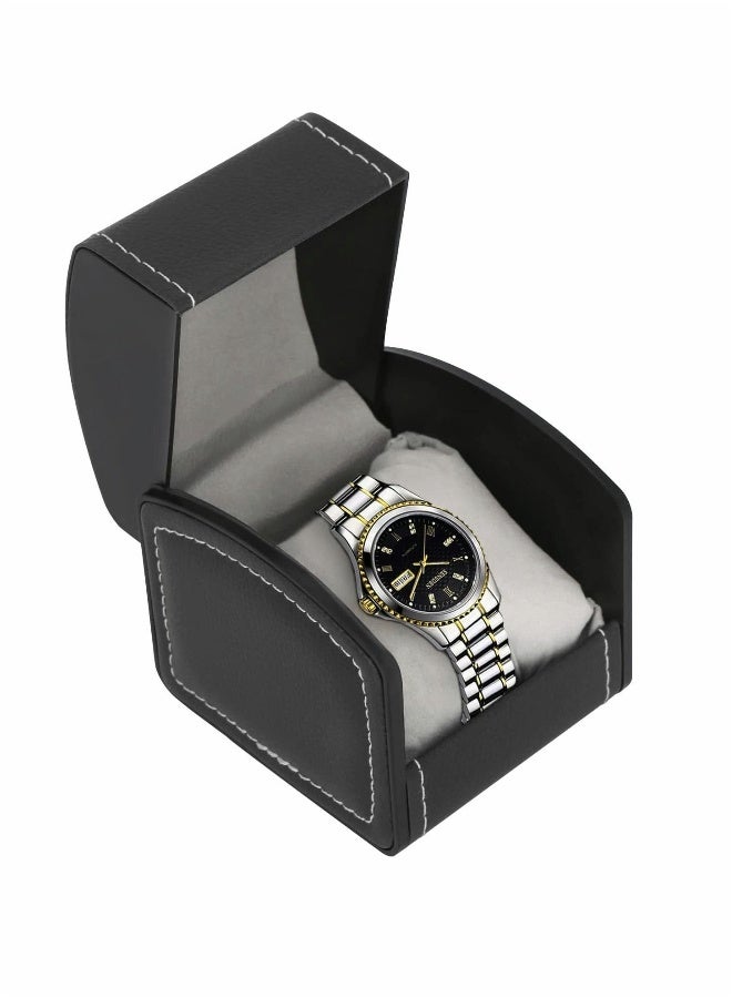 Watch Box PU Leather Single Watch Wristwatch Display Case Storage Case with Removable Watch Cushion Bracelet Bangle Jewelry Watch Gift Box Organizer 10 x 9 x 8cm Black - Image 1