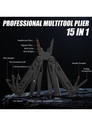 Multi-tool Pliers Tool,6.5-inch,Stainless Steel with Nylon Sheath,Black - view 2