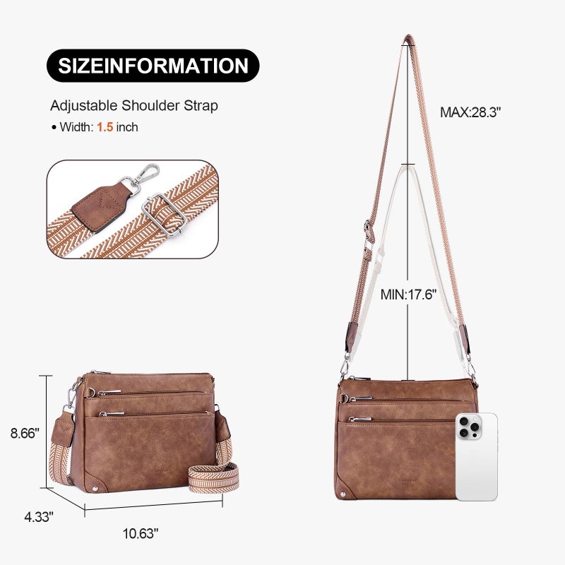 Lexiyat Crossbody Bags for Women Rfid Travel Crossbody Purses Leather Roomy Handbags Medium Shoulder bag with Adjustable Strap Brown - Image 5