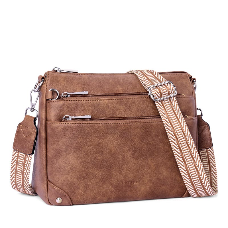 Lexiyat Crossbody Bags for Women Rfid Travel Crossbody Purses Leather Roomy Handbags Medium Shoulder bag with Adjustable Strap Brown - Image 1