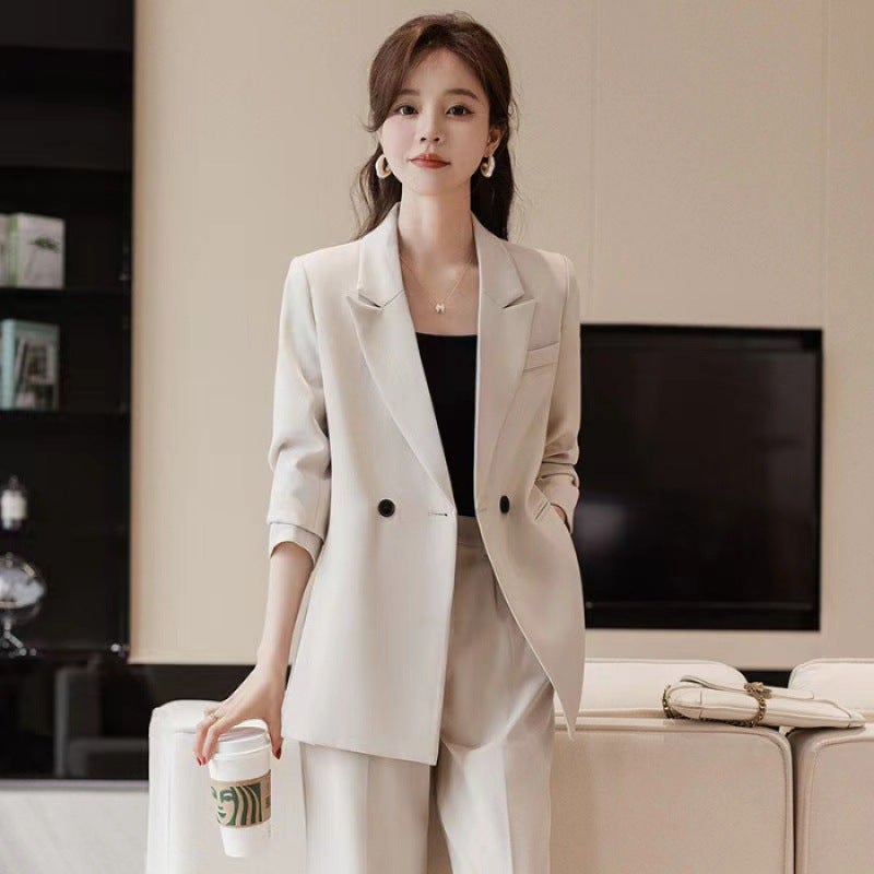 Elegant Womens Spring Summer 2024 New High-End Professional Suit Casual Western-Style Clothes Jacket Apricot 