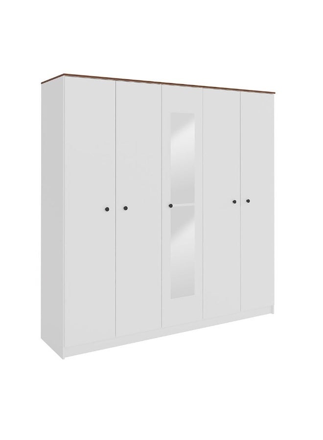 DANUBE HOME Pera 5-Door Wardrobe Extra Sturdy Closet Clothes Storage Cupboard Modern Design Space Saving Door Cabinet For Bedroom - White / Light Walnut With 2-Year Warranty - Image 3