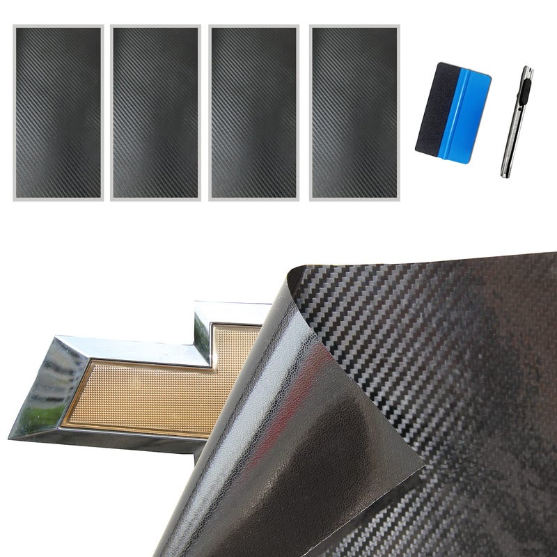 LZLRUN Compatible with Bowtie Logo Wrap Stickers Cut-Your-Own Emblem Overlay DIY Decals for Chevy (11.8 Inch x 4 Inch) (Black Carbon Fiber) - Image 1