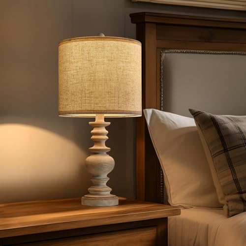 BOBOMOMO Tradition 20" Rustic Table Lamp Set of 2 for Living Room Bedroom Bedside Desk Lamps Bedroom Nightstand Vintage Lamps Linen（Suitable for Decorating Small Areas） - Image 3