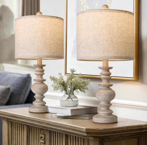 BOBOMOMO Tradition 20" Rustic Table Lamp Set of 2 for Living Room Bedroom Bedside Desk Lamps Bedroom Nightstand Vintage Lamps Linen（Suitable for Decorating Small Areas） - Image 1