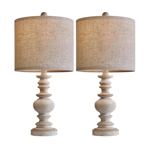 BOBOMOMO Tradition 20" Rustic Table Lamp Set of 2 for Living Room Bedroom Bedside Desk Lamps Bedroom Nightstand Vintage Lamps Linen（Suitable for Decorating Small Areas） - Image 4