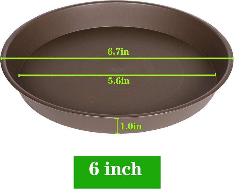 Bleuhome 6 Pack Plant Saucer Tray, 4 5 6 8 10 12 13 15 17 19 inch Plant Saucers, Heavy Duty Plastic Plant Drip Trays for Indoors, Flower Plant Water Tray, Plant Trays for Pots Base (6 inch, Chocolate) - Image 2