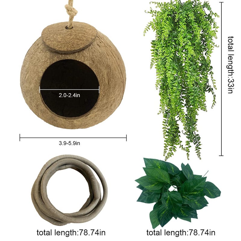 MUYG Crested Gecko Coconut Hut,Leopard Gecko Natural Coco Shell Den Reptiles Habitat Durable Hanging Cave Hideouts Plants Climbing Decoration for Amphibians and Small Animals(4 Pcs) - Image 3