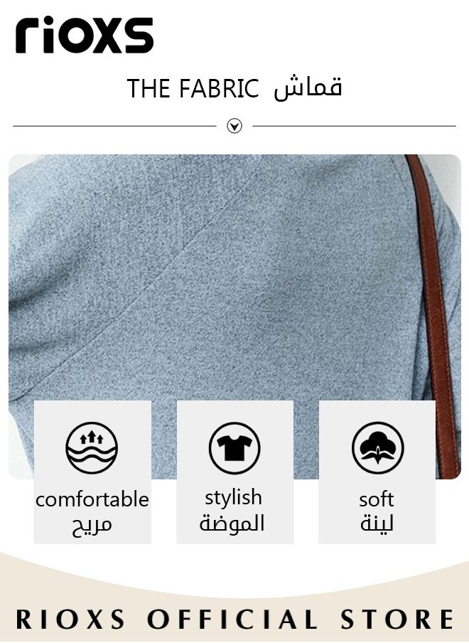 Women's Long Sleeve Fitted Tunic Knitted Solid Color Tops Contrast Collar Cuff and Hem Soft and Comfortable Pullover Tunic
