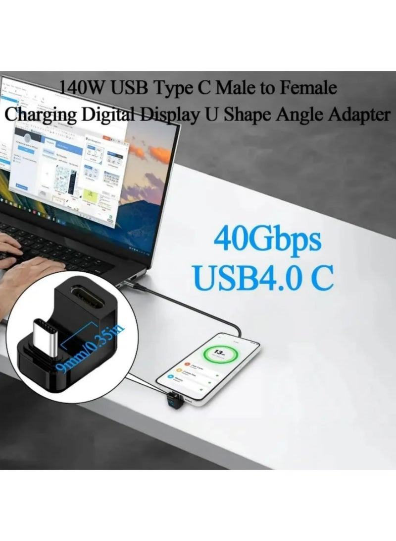 قطعة واحدة من محولات USB4.0 على شكل حرف U بقدرة 140 واط وسرعة 40 جيجابت في الثانية للشحن السريع، من ذكر USB-C إلى أنثى Type-C، بزاوية 180 درجة، موصلات هاتف عالية السرعة. - Image 2