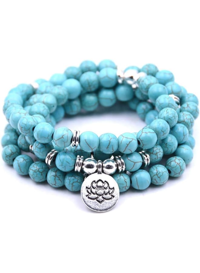 Self-Discovery 108 Natural Beads Mala Yoga Bracelet with Lotus Charm, Stone  - Image 1