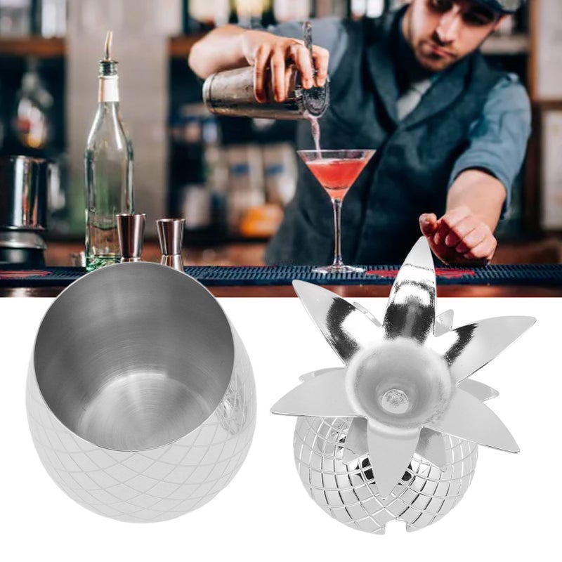 Pineapple Cup with Lid 500ml Stainless Steel Drinking Glasses Reusable Easy to Clean Versatile Tumbler Cup for Bar Party Silver - Image 5