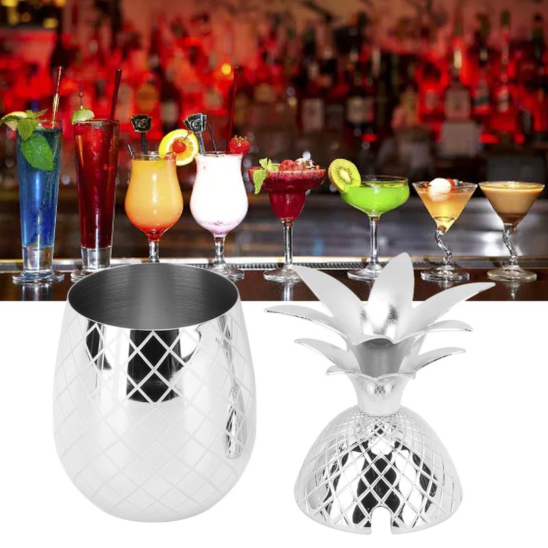 Pineapple Cup with Lid 500ml Stainless Steel Drinking Glasses Reusable Easy to Clean Versatile Tumbler Cup for Bar Party Silver - Image 2