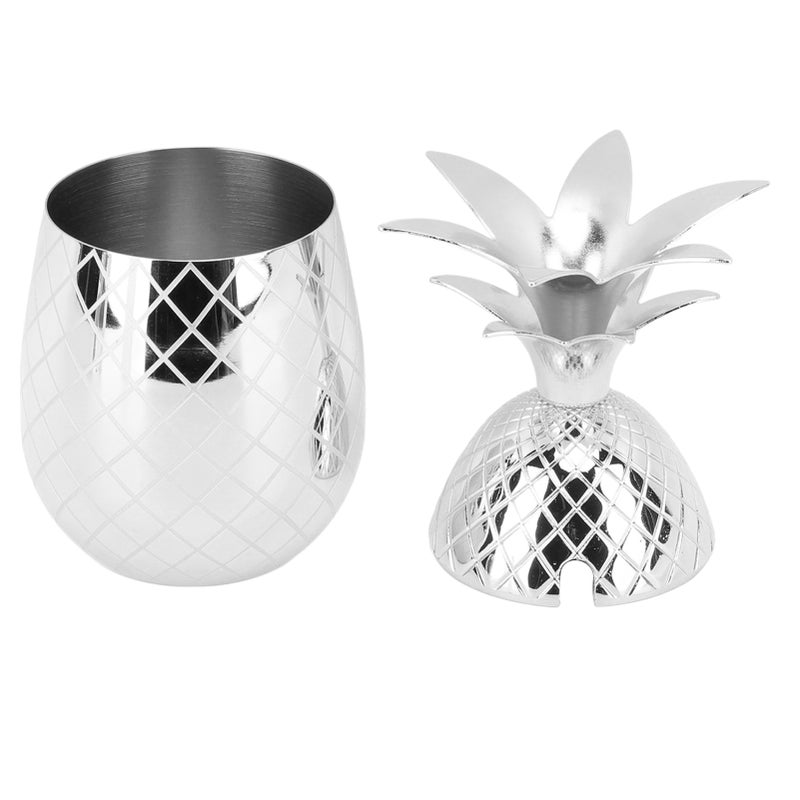 Pineapple Cup with Lid 500ml Stainless Steel Drinking Glasses Reusable Easy to Clean Versatile Tumbler Cup for Bar Party Silver - Image 4