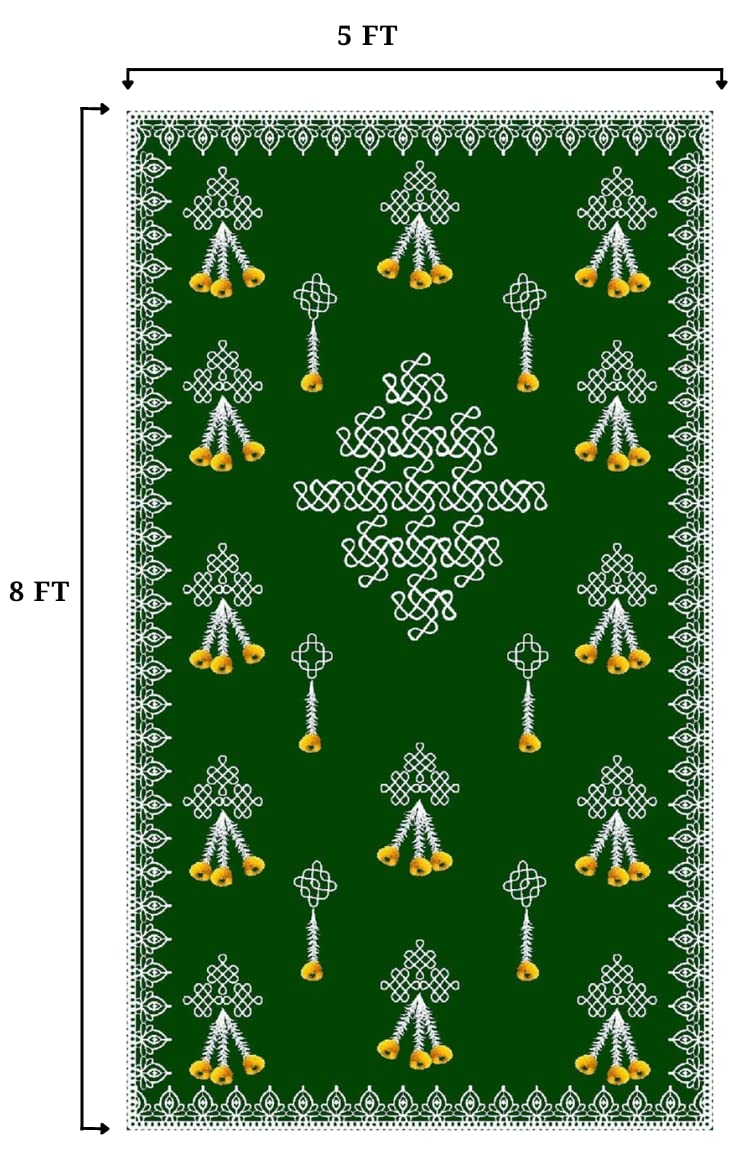 Sri Yagnaa - Backdrop Cloth for Pooja Decoration Traditional - M 1 - Background Curtain Cloth for Festival Decoration (5x8 Ft) (Green Muggu Flowers Design Backdrop) - Image 3