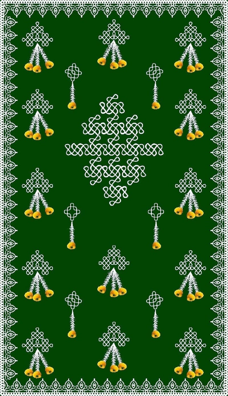 Sri Yagnaa - Backdrop Cloth for Pooja Decoration Traditional - M 1 - Background Curtain Cloth for Festival Decoration (5x8 Ft) (Green Muggu Flowers Design Backdrop) - Image 4