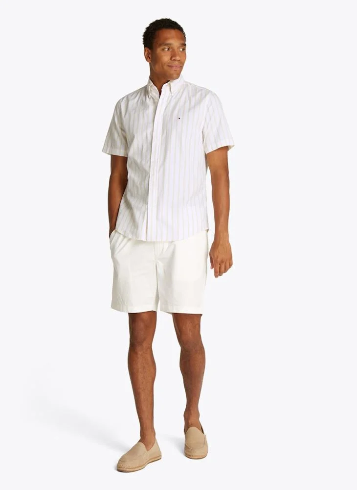 TOMMY HILFIGER Flex Cotton Poplin Stripe Short Sleeve Shirt