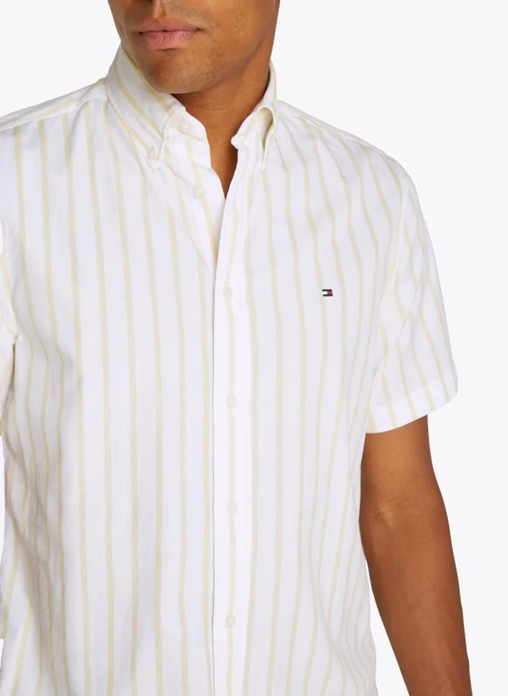 TOMMY HILFIGER Flex Cotton Poplin Stripe Short Sleeve Shirt