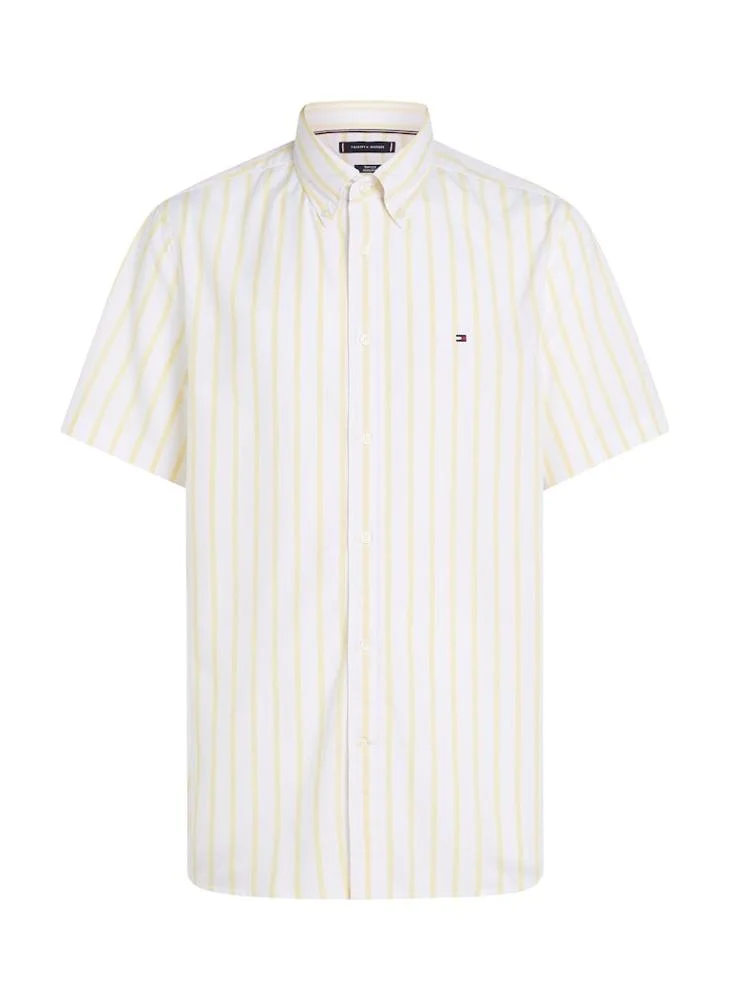 TOMMY HILFIGER Flex Cotton Poplin Stripe Short Sleeve Shirt
