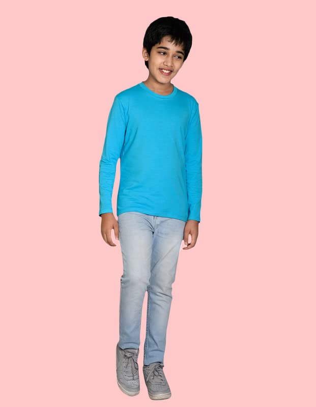 Nusyl Boys Full Sleeves Solid T-Shirt for Kids | Soft Cotton Blend | Comfortable Regular Fit | Casual 2-16 Years | Sky Blue - Image 4