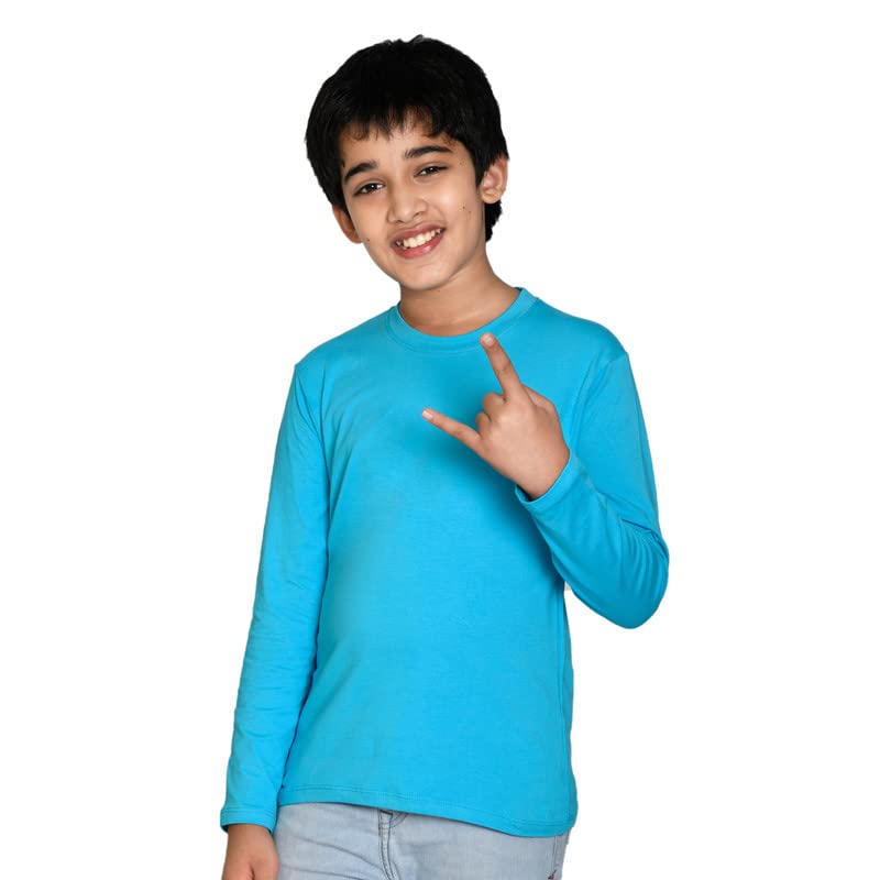 Nusyl Boys Full Sleeves Solid T-Shirt for Kids | Soft Cotton Blend | Comfortable Regular Fit | Casual 2-16 Years | Sky Blue - Image 1